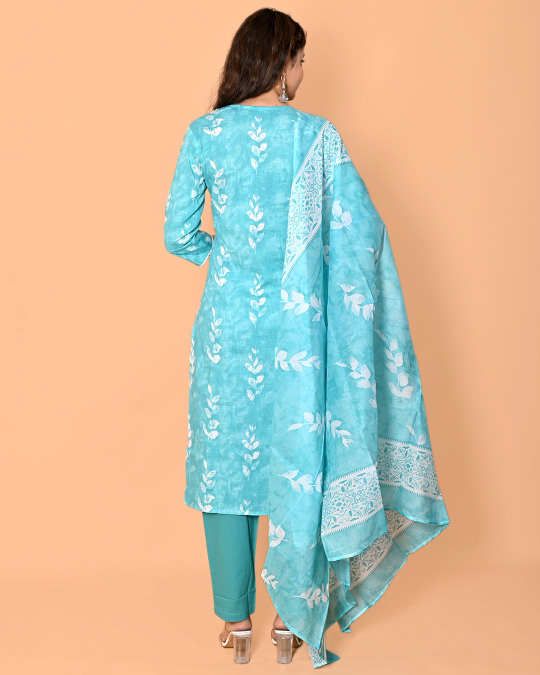 Printed Kurta Pant Set with Embroidered Neck | Women’s Cotton Ethnic Wear