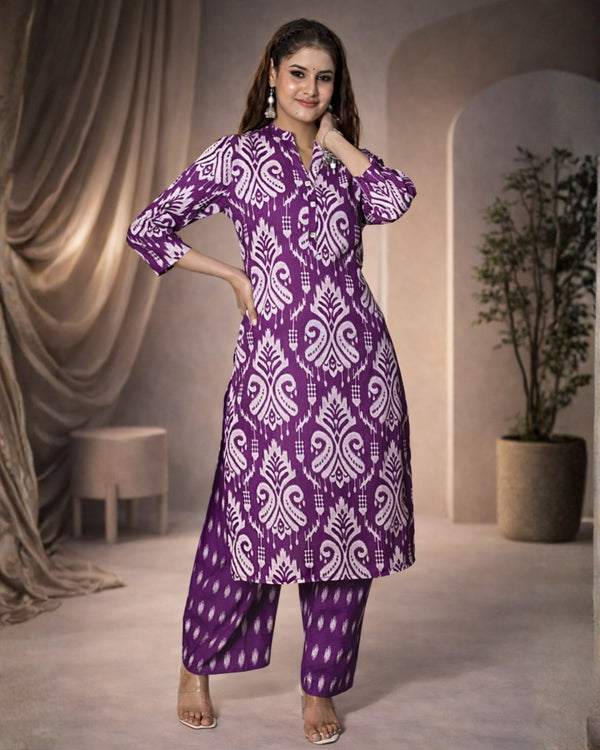 Purple Printed Kurta Palazzo Dupatta Set | Women’s Cotton Ethnic Wear