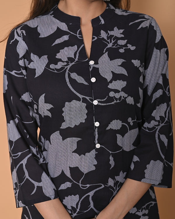 Black Printed Kurta with Pant & Dupatta | Women’s Elegant Cotton Suit Set